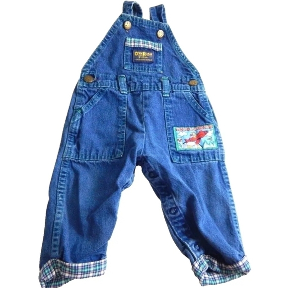 OshKosh B'gosh Other - Oshkosh Vintage 1990's Denim Overalls Teddy Bear Plaid